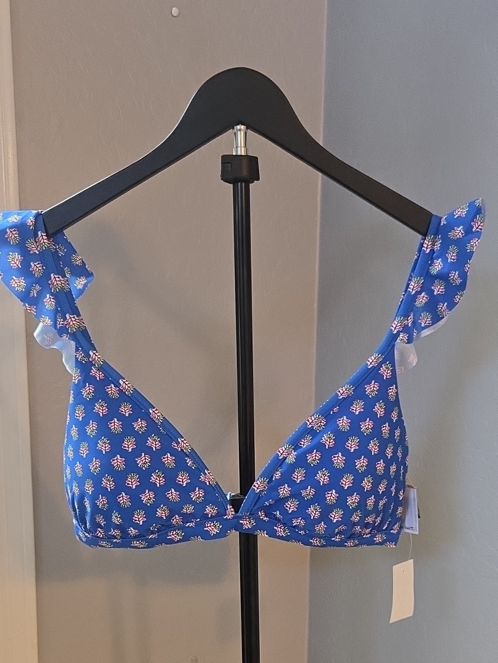 J Crew Blue Floral Ruffle-Strap Triangle Bralette Size L